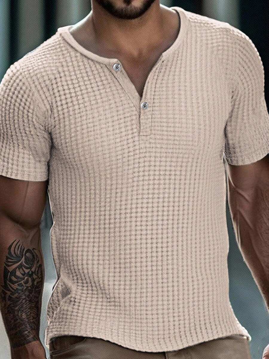 Manfinity Homme Men's Summer Casual Plain Textured Short Sleeve T-Shirt - Apricot - View 1