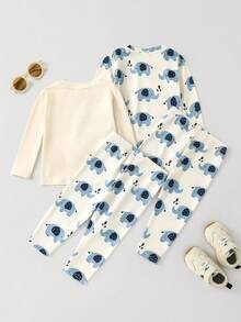 SHEIN Baby Boy Casual Cute Cartoon Elephant Print Tight Fit Long Sleeve Crew Neck Pajama Set, Suitable For Autumn/Winter Baby Boy Clothes Elephants Baby Elephant Outfit Pajama Baby Set Baby Matching Sets Toddler Sets Baby Boy Fall Clothes