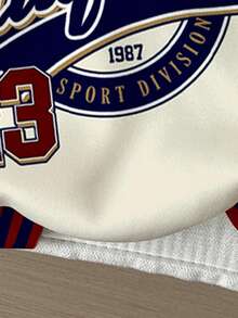 Slaydiva Sweat-shirt-shirt en tricot à manches longues, col ras du cou, coupe ample, avec badge rétro lettres et chiffres, confortable, convient pour l'automne/l'hiver, tailles grandes - Multicolore - Voir 5