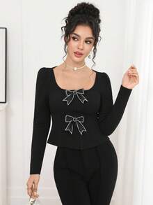 Modelyn Elegant Bowknot Collar Puff Sleeve Blouse For Women