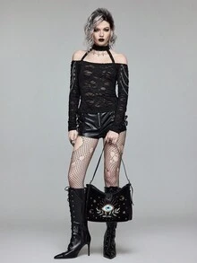 ROMWE Fairycore Women's Casual Shoulder Bag With Eye Embroidery Design, Suitable For Daily Commute - Black - View 5