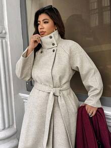 Easura Abrigo de talla grande de unicolor, de moda y versátil para otoño/invierno