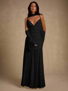 Glamine 女式露肩不对称下摆连衣裙 - 黑色 - 查看 6