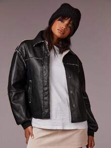 Athîral 女士时尚保暖短款夹克，秋冬 - 黑色 - 查看 4