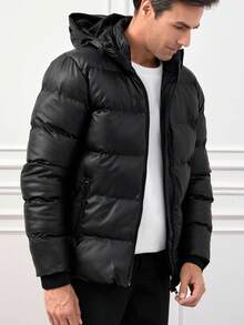 EURMUSE Men Zip Up Hooded Puffer Coat - Black - View 4
