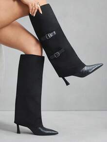 CUCCOO SZL 黑色麂皮尖头Y2K细高跟踝靴 - 黑色 - 查看 4