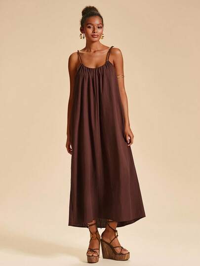 Travachic 女士休闲纯色宽松吊带连衣裙