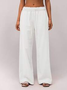 SHEIN Forever 21 女装春季新款低腰褶皱腰带设计休闲裤 - 白色 - 查看 4