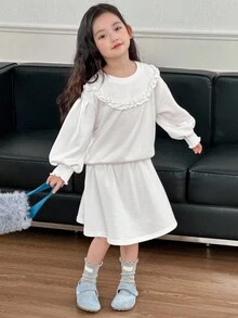 DAZY Young Girl Girls Cozy Knit Crew Neck Sweatshirt Set, Fall - White - View 6