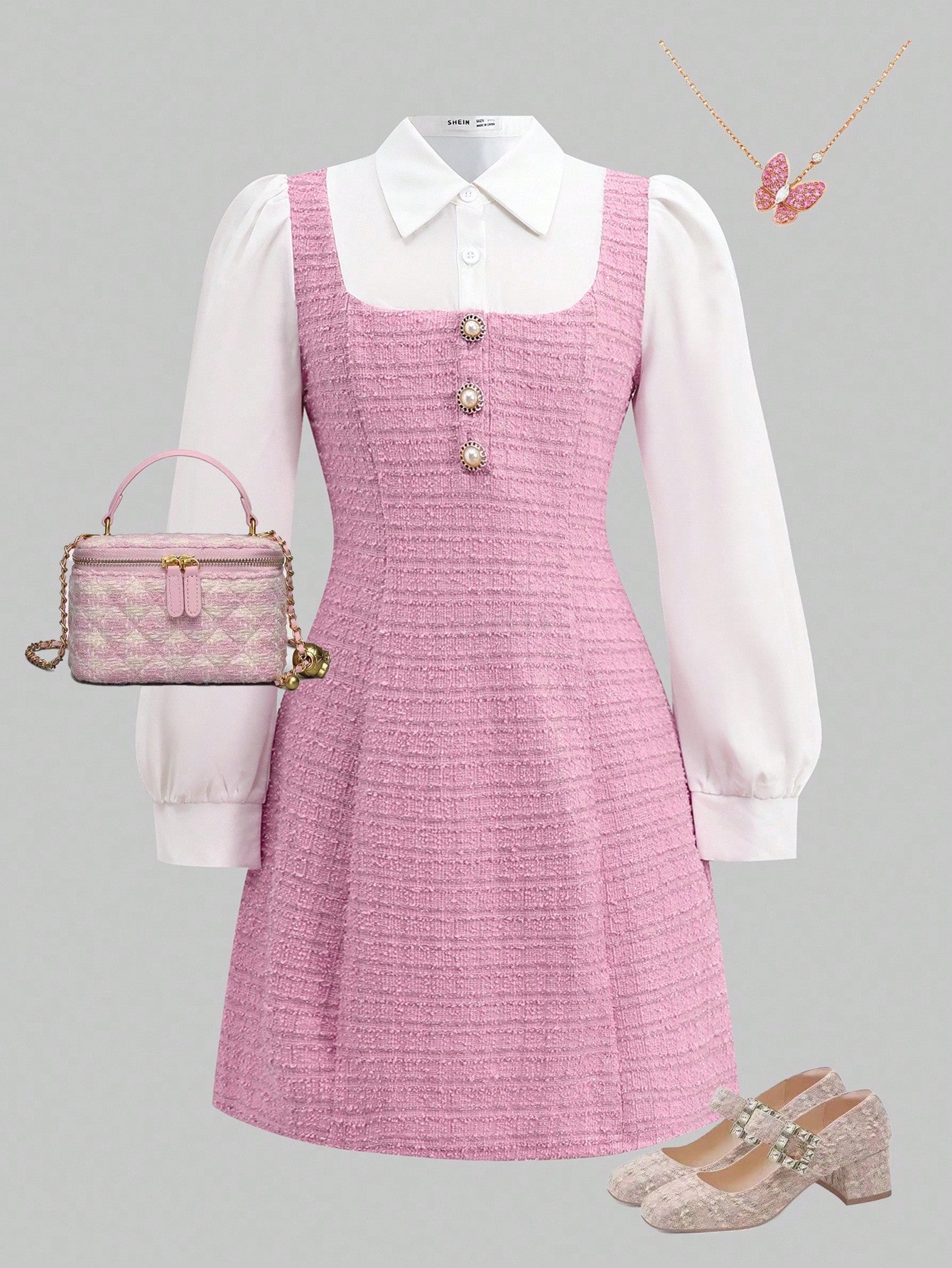 فستان بياقة وأكمام طويلة مريح وبسيط للفتيات المراه...