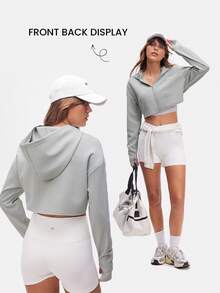 Eassivo Eassivo Women's Cropped Zip-Up Hoodie In Gray Green For Active Wear - Grey - View 1