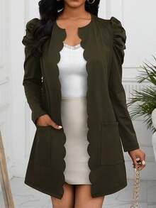 EMERY ROSE 女式休闲纯色长袖轻便夹克 - 軍綠色 - 查看 4