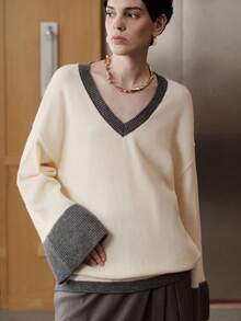 Uhlyne 女式韩版飘逸商务休闲衬衫 - 米色 - 查看 5