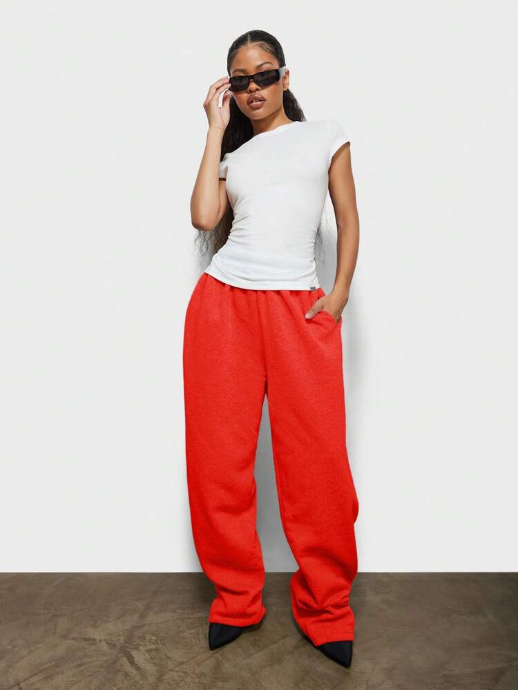 SUMWON WOMEN Wide Leg Baggy Sweatpants With Elastic Waistband