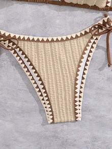 Bonvoyette Bộ 2 bikini nữ màu trắng, chất liệu vải dệt họa tiết hình vỏ sò, kiểu dáng đơn giản, thanh lịch, thích hợp cho mùa xuân/hè, đi biển, sân bay hoặc đi nghỉ mát. - Màu be - Xem 7
