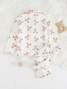 Cozy Pixies 2 pièces Ensemble pyjama bébé garçon avec cardigan en tricot à col rabattu motif ours de bande dessinée et pantalon large à taille élastique