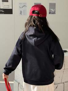 Dazy Kids Tween Girls Hooded Knit Fleece Letter Print Sweatshirt, Autumn,Winter - Navy Blue - View 6