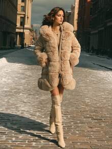 Anewsta 加厚长毛绒领绗缝女式冬季外套