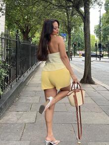 NegzBox 纯色前结休闲斜口袋佛罗里达短裤 - 黃色 - 查看 2