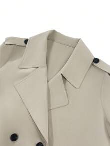 Franclia 秋冬新款双排扣短款女士咖啡色长袖风衣，肩部纽扣装饰大翻领休闲风衣，轻便时尚，商务休闲女装，外出，女士冬季，女士冬季外套，乡村音乐会，优雅女士，秋季女士，万圣节女士服装，女士冬季外套，秋季女士，秋季女士，冬季女士 - 卡其色 - 查看 3