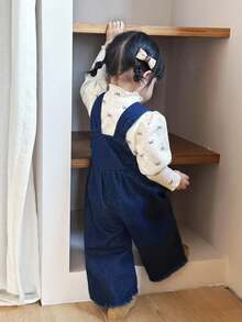 SHEIN Little Byeori 女婴海军蓝色宽松牛仔连体裤