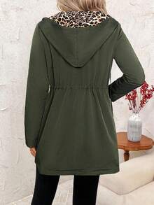 SHEIN Clasi Reversible Leopard Print Casual Zip-Up Long Sleeve Jacket For Women,Fall,Cheetah Print - Army Green - View 2