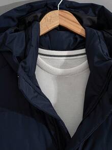 EURMUSE Men Sticky Zipper High Quality Hooded Long Fit Wintercoat - Navy Blue - View 5