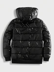 HIMLAND Chaqueta con capucha de unicolor casual para hombres, adecuada para uso diario, chaqueta acolchada negra de invierno para hombres, chaqueta acolchada con capucha para hombres, abrigo de burbuja negro para hombres, chaqueta acolchada brillante para hombres, chaqueta acolchada de invierno para hombres