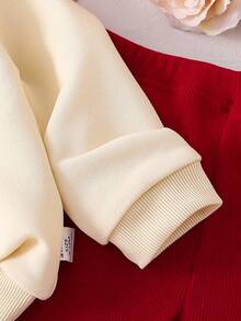 SHEIN Vintaside Kids 2pcs/Set Toddler Apricot Letter Print Long Sleeve Top And Brown Flare Pants Children Cute Comfortable Sweatshirt Outfit, Suitable For Spring/Autumn, Christmas Fall Winter