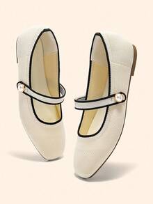 CUCCOO BASICS Fashion Casual Versatile Simple Mary Jane Flat Shoes For Christmas - Beige - View 3