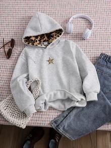 Czapka z daszkiem dla nastolatek w stylu casualowym, z motywem panterki i pięcioramiennej gwiazdy, odpowiednia do stylizacji ulicznej, z kapturem