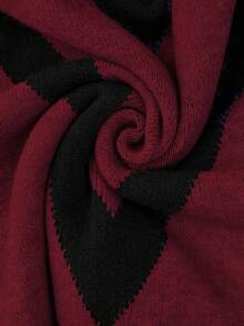 EMERY ROSE 大码女式休闲时尚修身圆领长袖提花针织套头衫，秋冬 - 酒紅色 - 查看 7