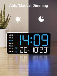 Teckwe Grande horloge murale numérique avec température, calendrier, alarme et veilleuse, grand affichage LED, couleur RVB, horloge pour mur, décoration de chambre, décoration de maison, cadeaux