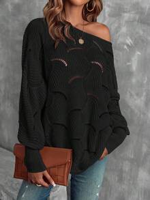 EMERY ROSE Áo len tay cánh dơi khoét lỗ màu trơn đơn giản, mùa thu/đông - màu đen - Xem 7