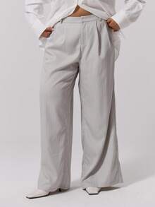 MUSERA 宽松慵懒低腰褶皱长裤，优雅可爱性感街头风，适合夜间外出穿着，曲线优美 - 灰色 - 查看 2