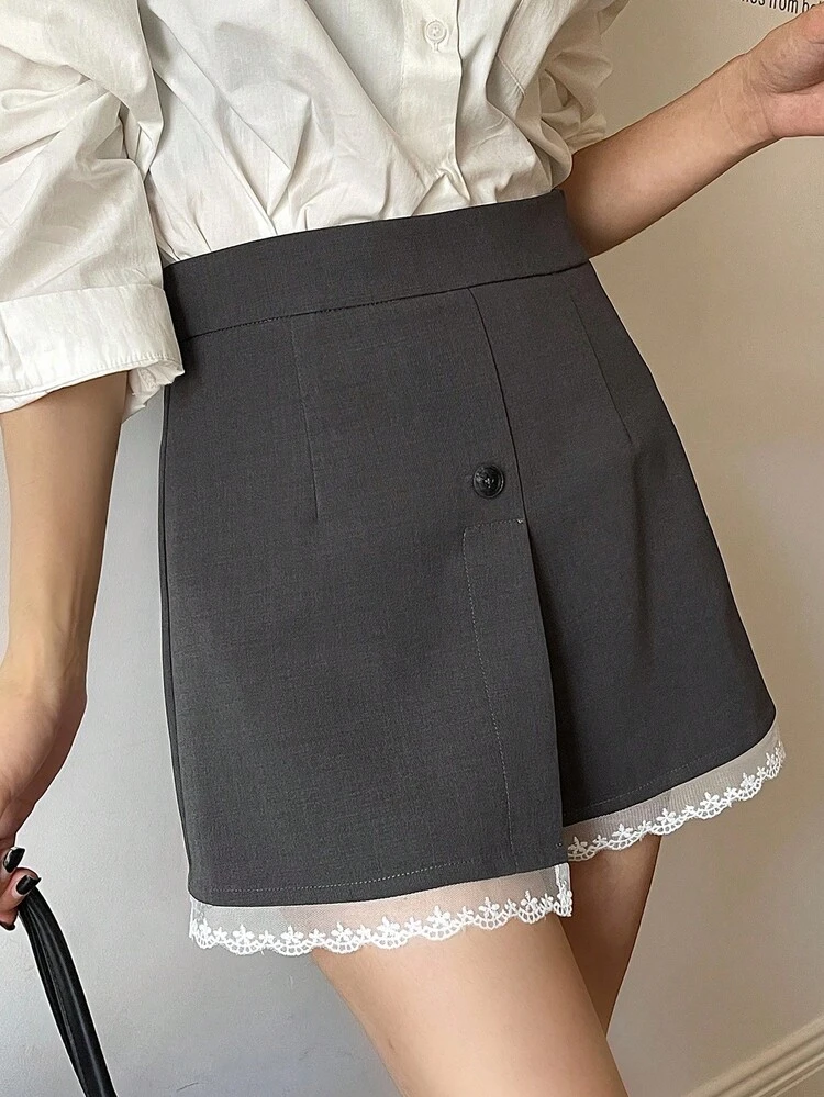Women's Colorblock Lace Patchwork Mini Casual Skirt
