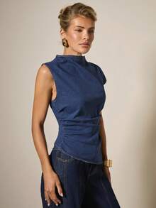 COSMINA Women's Casual Slim Fit Denim Blouse, Versatile For Daily Wear, Summer - Blue - View 7