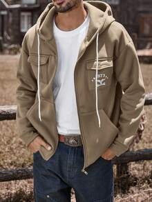 Manfinity Nomadique Men's Autumn Digital Print Long Sleeve Zip Front Pocket Drawstring Hoodie Sweatshirt Casual Hoodie Men Mens Fleece Hoodie Brown Hoodie Men Mens Graphic Hoodie Mens Zip Up Hoodie Outdoor Music Festival, Nightclub Bar, Boyfriend/Husband Gift, Anniversary Gift,