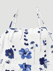 Franclia 大码女式碎花雪纺连衣裙搭配优雅开衫套装，夏季女式碎花连衣裙雪纺外套蓝色花朵连衣裙蓝色夏装蓝白连衣裙女 - 寶藍色 - 查看 5