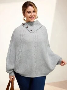 Momelise Suéter de manga de murciélago de unicolor talla grande, otoño/invierno - Gris - Ver 3