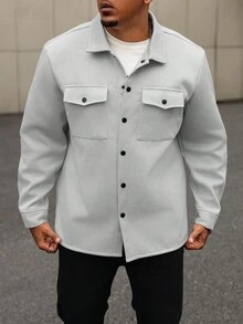 Manfinity Homme Áo sơ mi dài tay kẻ caro cỡ lớn dành cho nam, thích hợp cho mùa thu. - Bụi tím - Xem 4