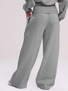 MUSERA Extreme Wide Leg Fold Over Waist Pants  Casual  Airport Fall, Autumn, , - Dark Grey - View 4