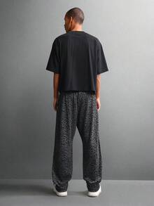 SUMWON Leopard Print Drawstring Wide Leg Sweatpants With Side Stripe Detail Loose Fit Casual Streetwear Relaxed Lounge Pants Autumn Winter Collection - Dark Grey - View 5