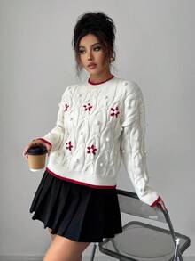 Elenzga Suéter de cuello redondo de manga larga y uso versátil para mujer