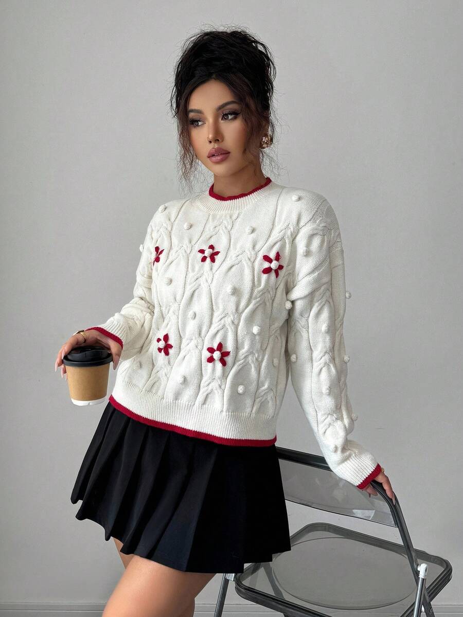 Elenzga Suéter de cuello redondo de manga larga y uso versátil para mujer