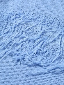 Manfinity EMRG 男士休闲宽松纯色圆领长袖毛衣，秋冬 - 藍色 - 查看 3