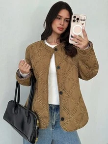 Firerie Jachetă elegantă jacquard ușoară pentru femei, colecție nouă de toamnă - Maro ruginiu - Vizualizare 6