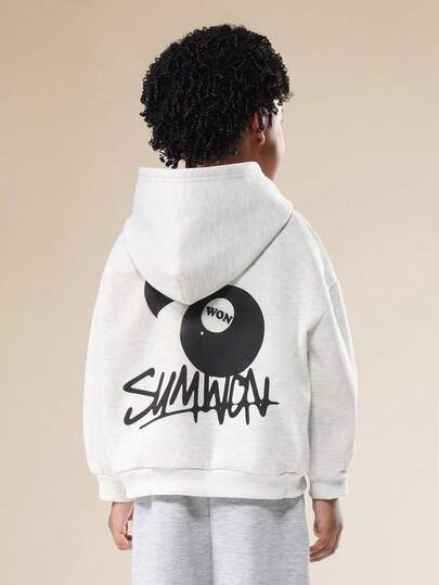 SUMWON Kids Casual Hoodie With Graphic Print Cozy Pullover Sweatshirt Winter Autumn Fashion Oversized Design Streetwear Style