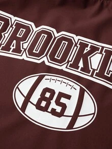 Manfinity Homme Chaquetas de manga larga con gráfico de letras, de moda casual y versátil con cuello de contraste de color, para hombre, otoño - Burdeos - Ver 6