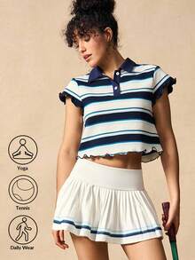 VARSIVA Women's Casual Colorblock Striped Short Sleeve Polo Shirt, Summer - Multicolor - View 9